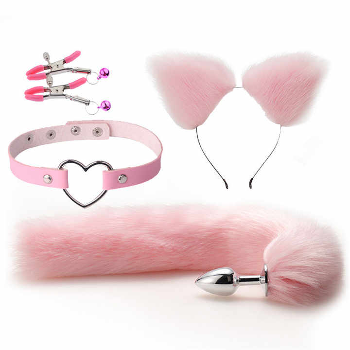 Fur-Tail Anal Plug Set – 4 Alluring Shades - Pink